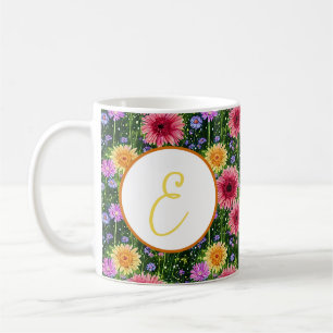 Caneca De Café Padrão floral brilhante de primavera monograma