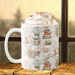Caneca De Café Padrão Floral Capim Cogumelo Botânico Casa Aconche