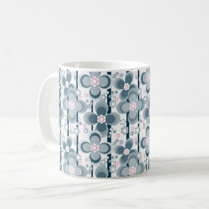 Caneca De Café Padrão floral cinza e branco  cinza