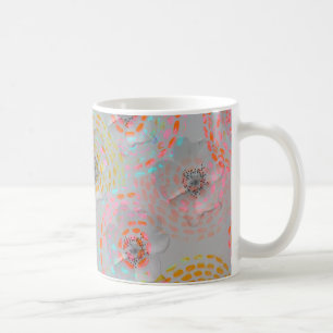 Caneca De Café Padrão floral colorido com linhas gráficas ponti