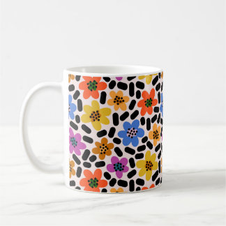 Caneca De Café Padrão Floral Colorido Retro no Estilo Memphis