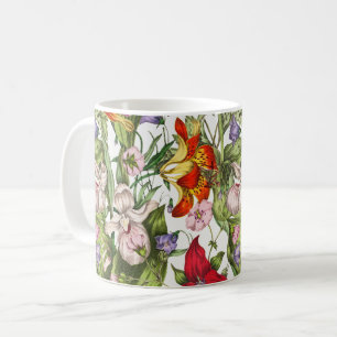 Caneca De Café Padrão Floral Colorido Vintage Watercolor