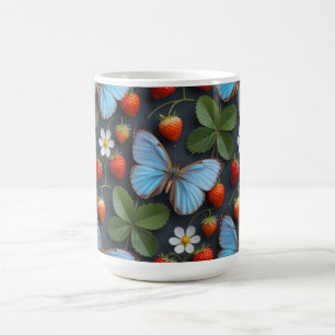 Caneca De Café Padrão Floral com Borboletas Azuis Morpho