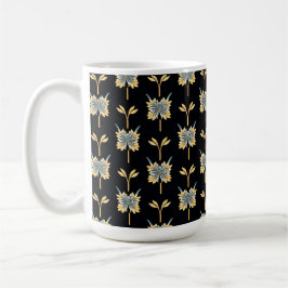 Caneca De Café Padrão Floral Com Flores Amarelas