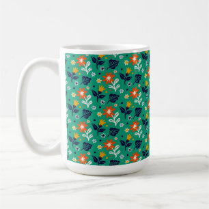 Caneca De Café Padrão Floral com Fundo Verde