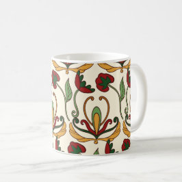 Caneca De Café Padrão floral contínuo com vermelho e amarelo