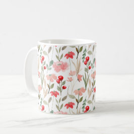 Caneca De Café Padrão Floral Cor-de-Água Rosa Vermelho Blush