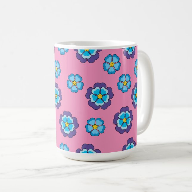 Caneca De Café Padrão Floral Cor-de-Rosa Azul (Frente Esquerda)