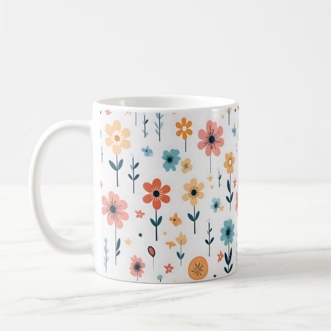 Caneca De Café Padrão Floral das Flores Cutas (Esquerda)