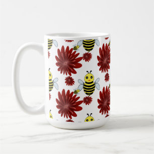 Caneca De Café Padrão floral de abelhas 