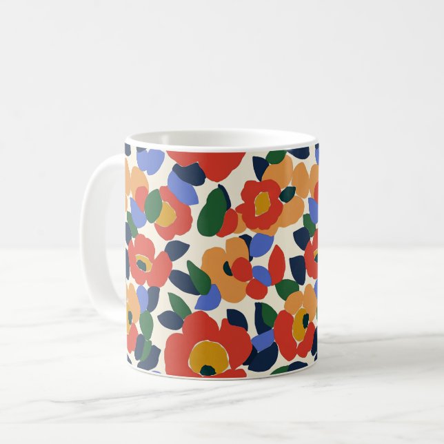 Caneca De Café Padrão Floral de Abstrato de Negrito (Frente Esquerda)