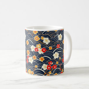 Caneca De Café Padrão Floral de Ameixa em Flor Onda Japonesa Mari