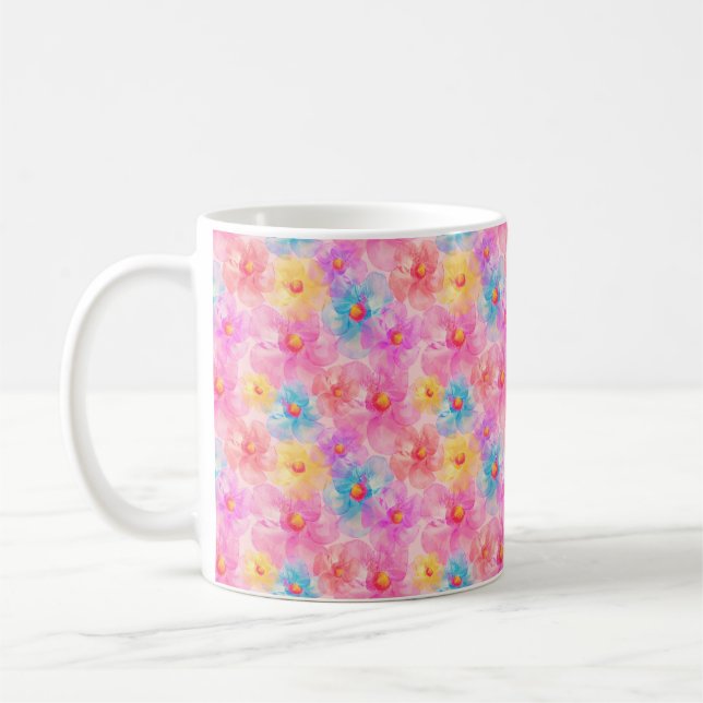 Caneca De Café Padrão Floral de Aquarela Retroativa (Esquerda)