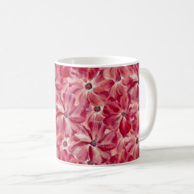 Caneca De Café Padrão Floral de Aquarela Vermelha Moderna (Frente Esquerda)