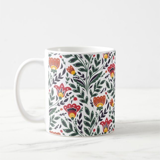 Caneca De Café Padrão floral de arte popular (Esquerda)