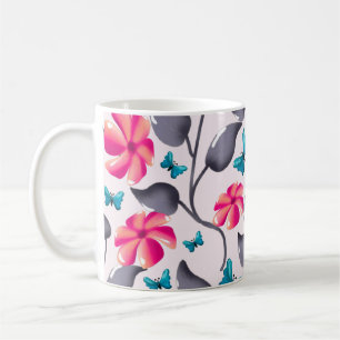 Caneca De Café Padrão floral de borboleta Elegante Botânico
