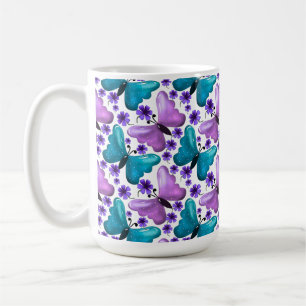 Caneca De Café Padrão Floral de Borboleta Estética Flores Fofas