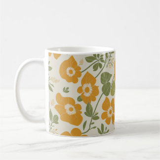 Caneca De Café Padrão Floral de Cor Laranja de Flor de Vintage Bo