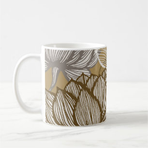 Caneca De Café Padrão floral de deco de arte. Flor gold line art.