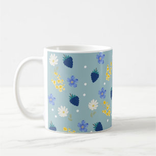 Caneca De Café Padrão Floral de Flor Silvestre e Amora