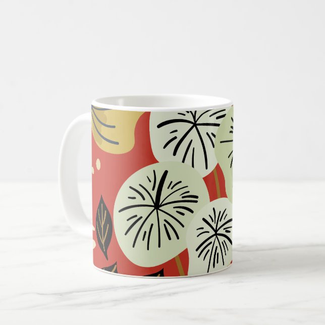 Caneca De Café Padrão Floral de Folhagem Bonito Moderna (Frente Esquerda)