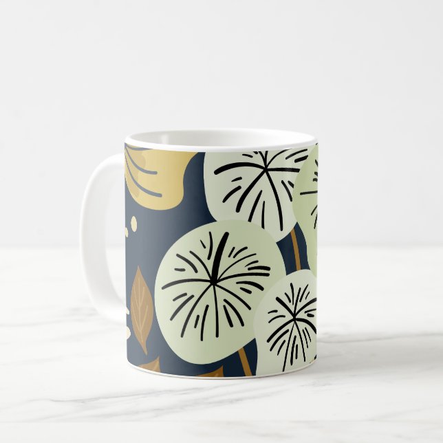 Caneca De Café Padrão Floral de Folhagem Bonito Moderna (Frente Esquerda)