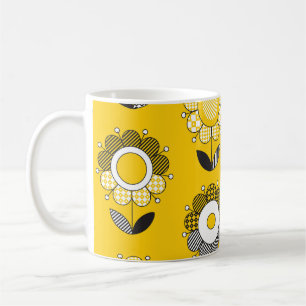 Caneca De Café Padrão Floral de Folk Amarelo Simples
