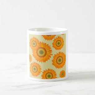 Caneca De Café Padrão Floral de Girassol Amarelo Retro dos Anos 7