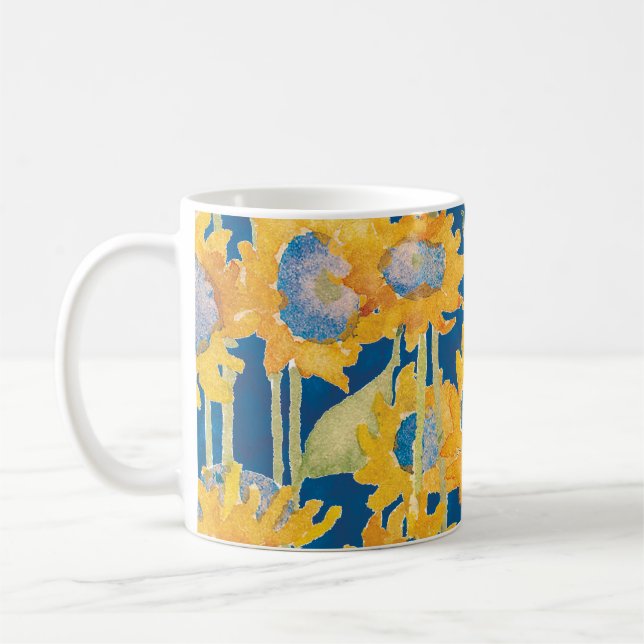 Caneca De Café Padrão Floral de Girassol Azul (Esquerda)