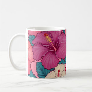 Caneca De Café Padrão floral de hibisco tropical