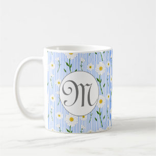 Caneca De Café Padrão floral de margarida de verão em listra azul