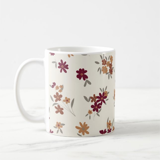 Caneca De Café Padrão Floral de Maroon Dourado da Daît (Esquerda)
