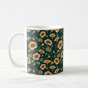 Caneca De Café Padrão Floral de Nasturtium Vibrant
