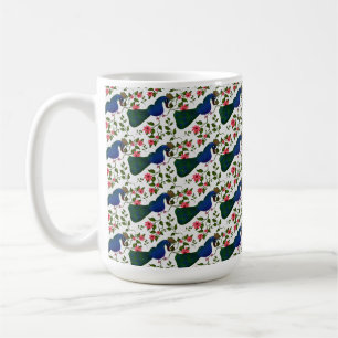 Caneca De Café Padrão Floral de Pássaro Fofo Pássaro Azul Color