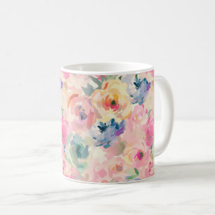 Caneca De Café Padrão Floral de Pastel Colorida abstrato