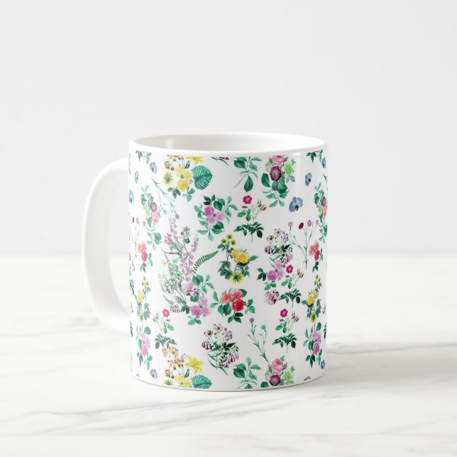 Caneca De Café Padrão Floral de Primavera claro (Frente Esquerda)