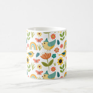 Caneca De Café Padrão floral de primavera de aquarela