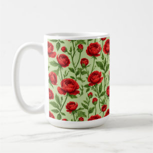 Caneca De Café Padrão Floral de Ranúnculo Vermelho Vibrante