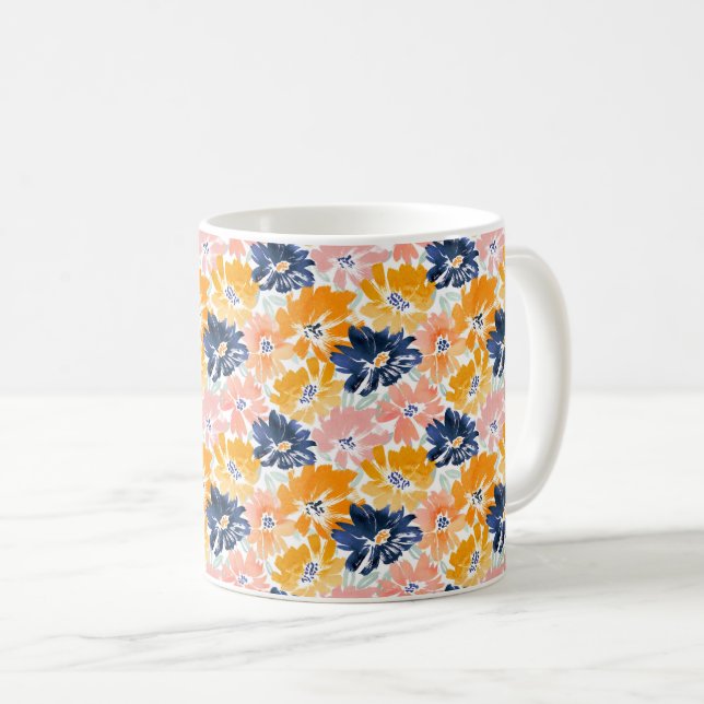 Caneca De Café Padrão Floral de Retro de Aquarela (Frente Esquerda)
