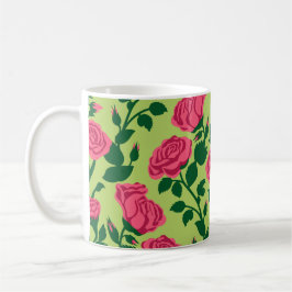 Caneca De Café Padrão Floral de Rosa Rosa