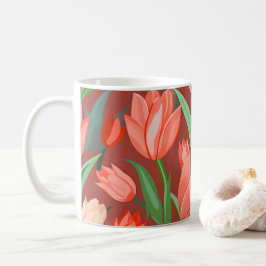 Caneca De Café Padrão Floral de Tulipa Elegante – Primavera Verme