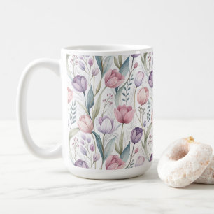 Caneca De Café Padrão Floral de Tulipa Escandinava