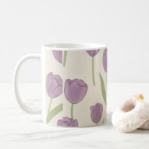 Caneca De Café Padrão Floral de Tulipas Roxas