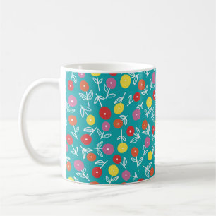Caneca De Café Padrão floral de turquesa