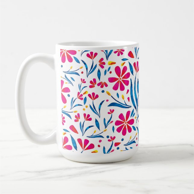 Caneca De Café Padrão Floral de Uplifting por Aquarela (Esquerda)
