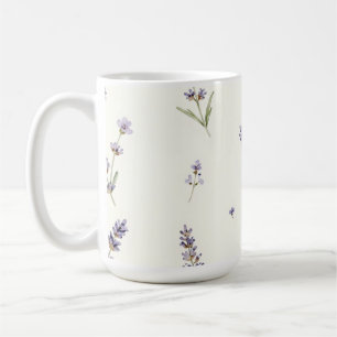 Caneca De Café Padrão Floral Delicado de Lavanda em Aquarela