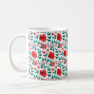 Caneca De Café Padrão Floral Desenhado à Mão Colorido.