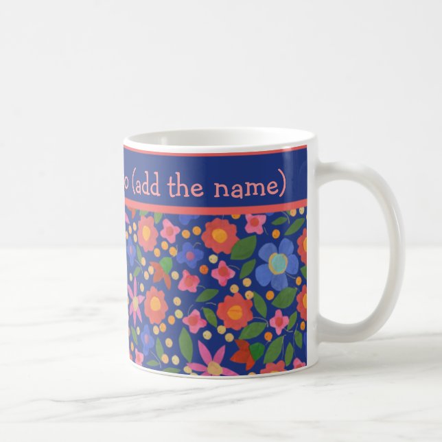 Caneca De Café Padrão Floral do Estilo de Arte Folclórica bonito  (Direita)