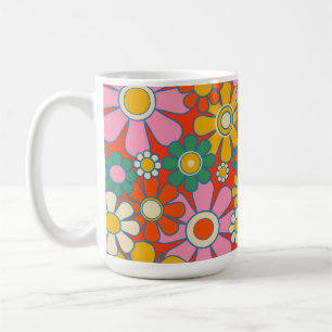 Caneca De Café Padrão Floral do Groovy 60s 70s
