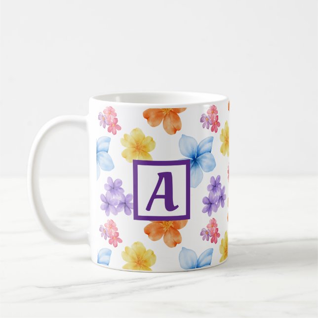 Caneca De Café Padrão Floral do Monograma Personalizado (Esquerda)